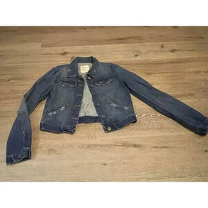 bowery wash womens size 4 blue jean cropped jacket 100% cotton